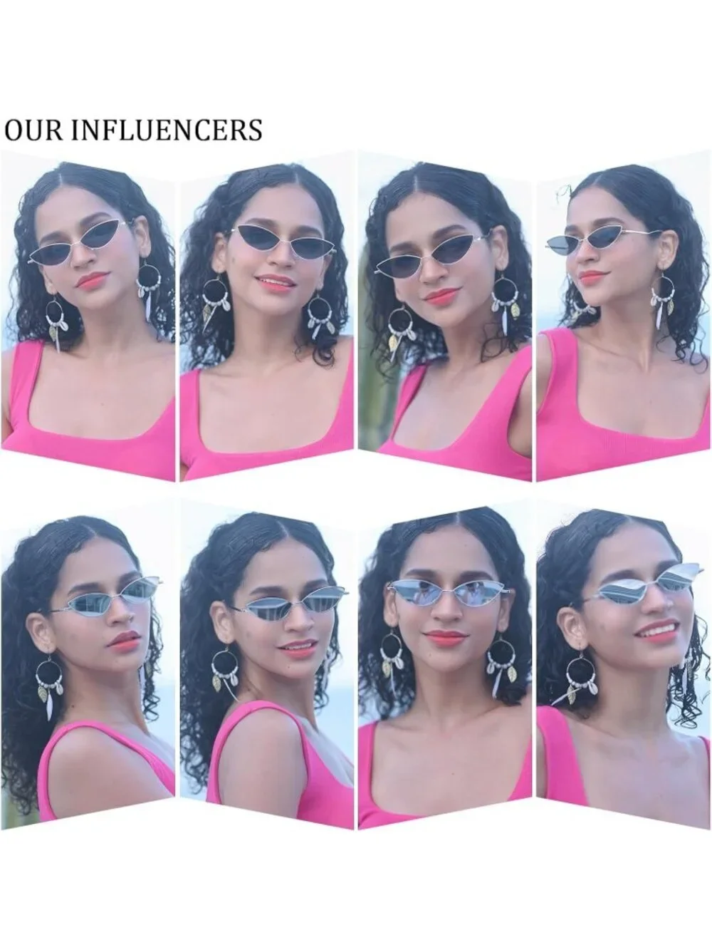 Women's Cat Eye Cute Sunglasses Triangle Vintage Trendy Cool Sun Glasses Silver